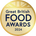 Gold badge with 'Great British Food Awards 2024' text on a white background