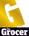 Logo of 'The Grocer' with a large yellow 'G' on a white background