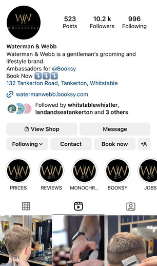 Waterman & Webb Instagram profile with branding and contact information.