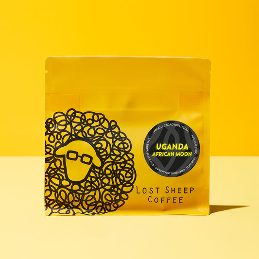 Lost Sheep Coffee's: Uganda African Moon Single Origin in yellow packaging