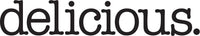 The word 'delicious' in a stylized font with a period at the end.