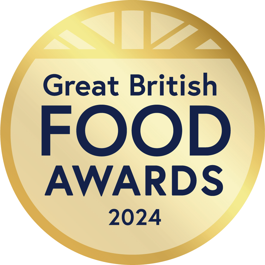 Gold badge with 'Great British Food Awards 2024' text on a white background