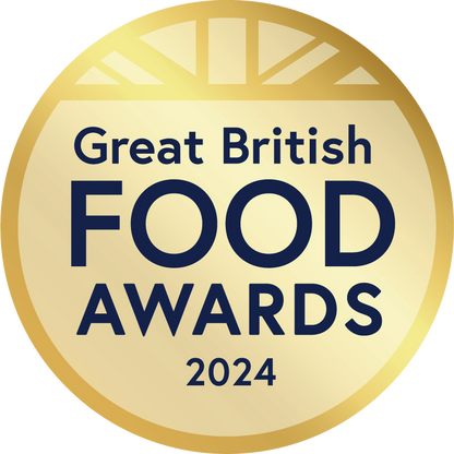 Gold badge with 'Great British Food Awards 2024' text on a white background