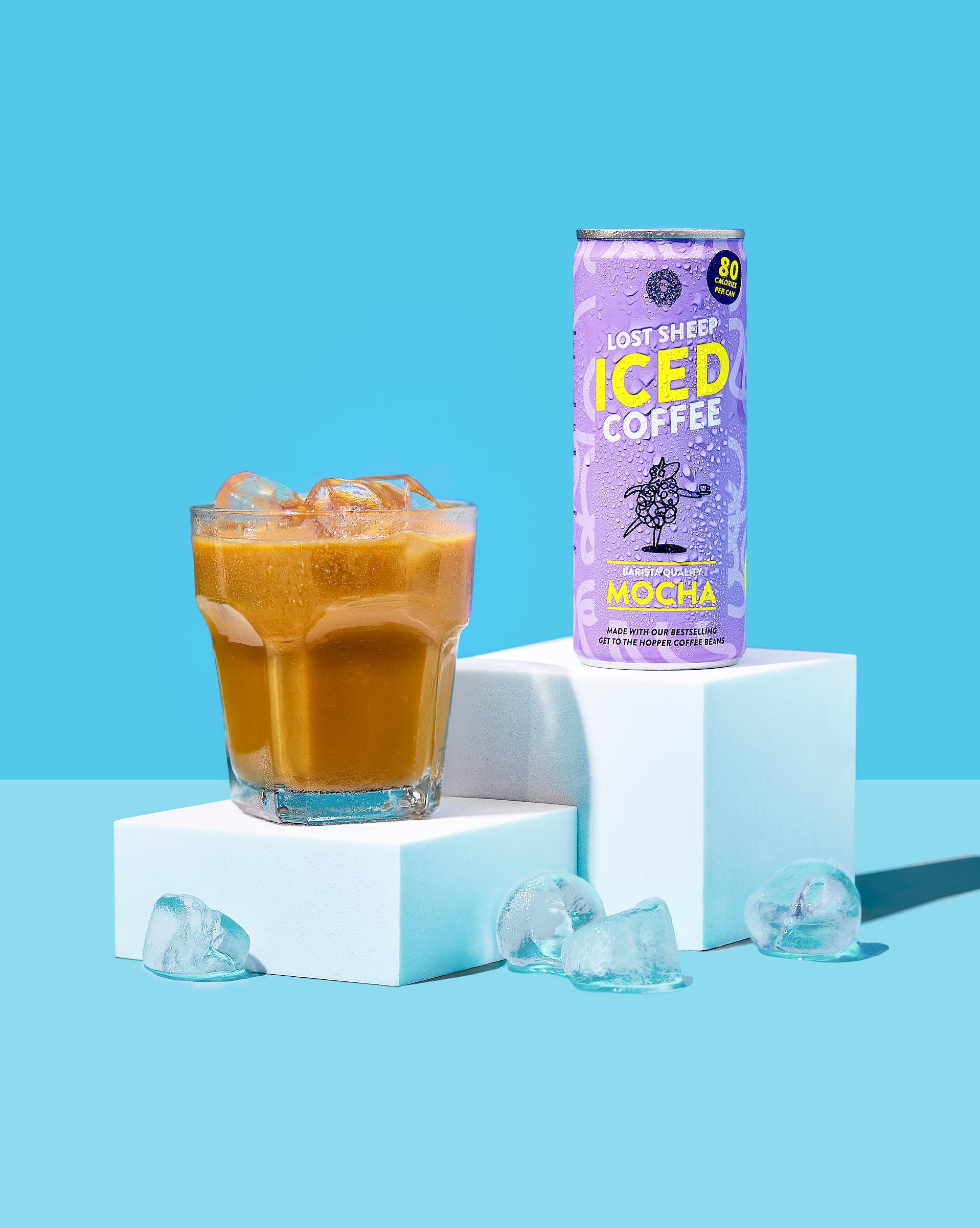 Lost Sheep Coffee ready to drink can and glass of coffee